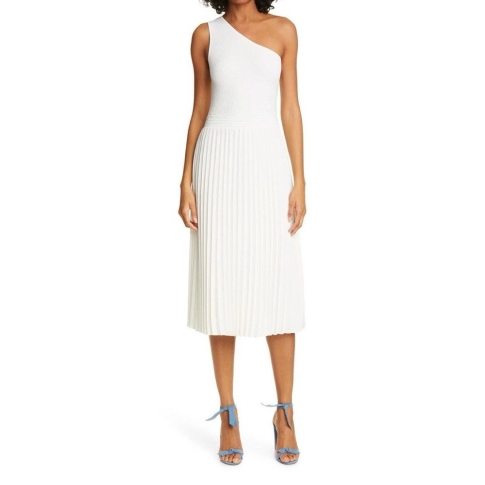 NEW 5 Ted Baker Miriom Asymmetric Shoulder White Pleat Dress 2025 Size 12 US